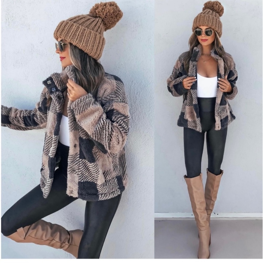 Vici Taupe and Black Patchwork Plush Jacket
